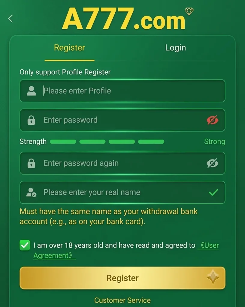 A777 game registeration