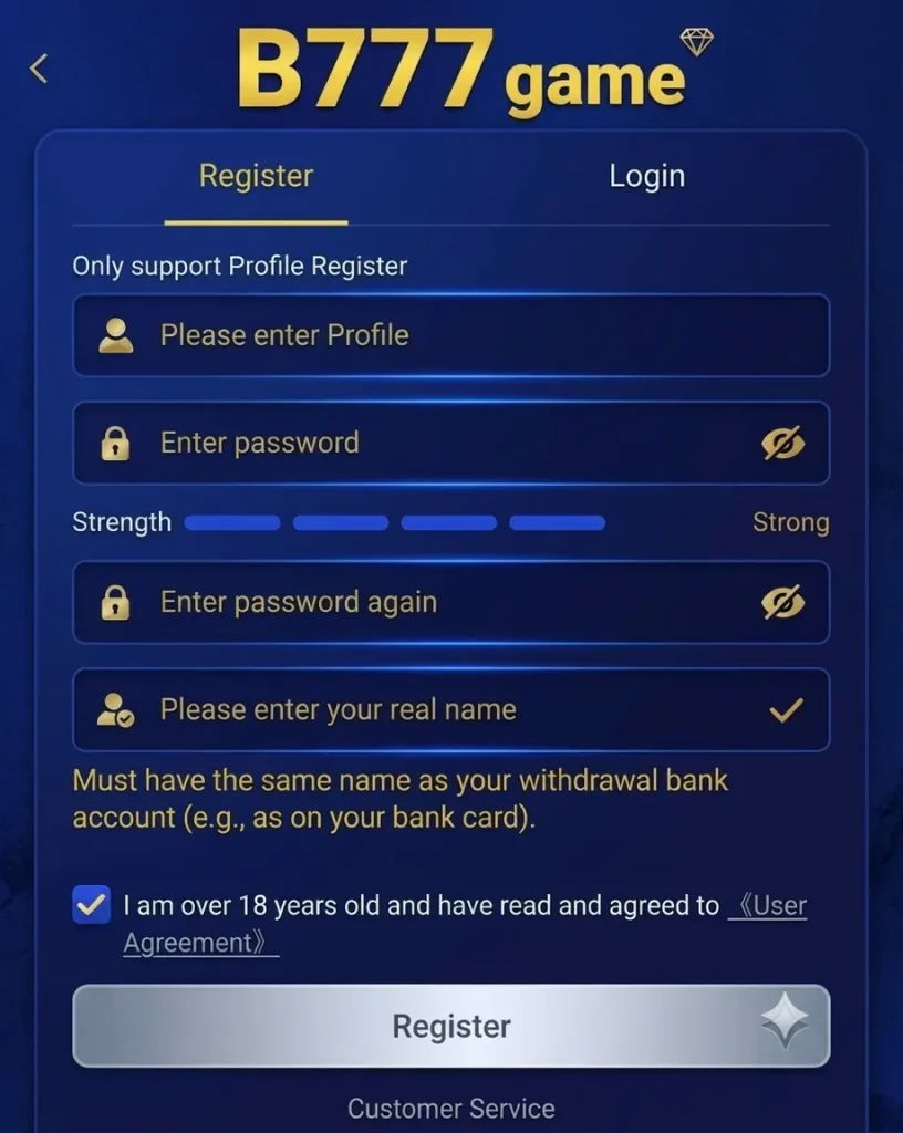 B777 game registration