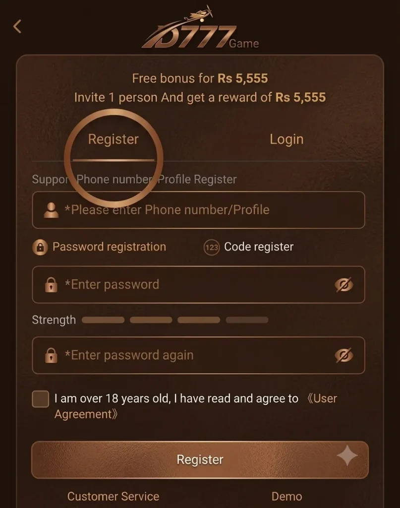 D777 Game registration